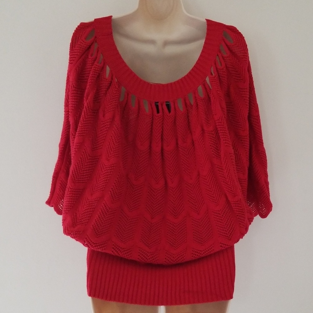 Michelle Nicole Red Scalloped Short Sleeve Sweater - Picture 7 of 8